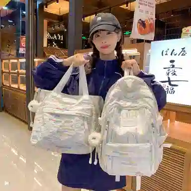 轩玺 校园简约百搭可爱风 牛津布 学生书包背包双肩包旅行包 大号 女款 黑色