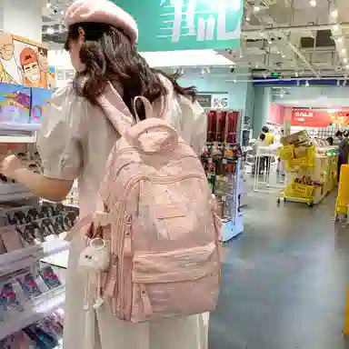 轩玺 校园简约百搭可爱风 牛津布 学生书包背包双肩包旅行包 大号 女款 黑色