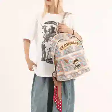 轩玺 美式复古格纹小熊时尚大容量百搭 牛津布 书包背包双肩包 常规 女款 棕色/咖色/橘蓝色