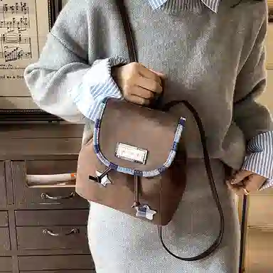 轩玺 美拉德复古轻便时尚星星贴布设计 麂皮绒 背包双肩包 女款 咖色/黑色/棕色/灰色