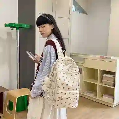 轩玺 韩系文艺小清新森系可爱百搭 尼龙 双肩包 女款 白色