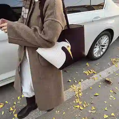 轩玺 新中式国风时尚通勤百搭 毛呢 单肩包 大号 女款 咖色/黑色