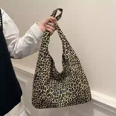 轩玺 小众设计休闲简约时尚百搭 帆布 帆布单肩包 大号 女款 豹纹/黑色/卡其色