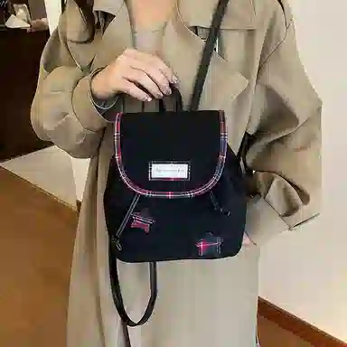 轩玺 美拉德复古轻便时尚星星贴布设计 麂皮绒 背包双肩包 女款 咖色/黑色/棕色/灰色
