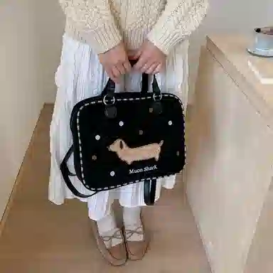 轩玺 复古可爱波点手提包百搭通勤波士顿包 麂皮绒 双肩单肩包 常规 女款 多色