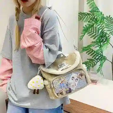 轩玺 可爱毛茸茸小众百搭休闲简约 牛津布 书包双肩包 男女同款情侣款 多色