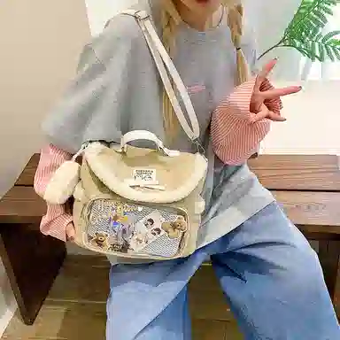轩玺 可爱毛茸茸小众百搭休闲简约 牛津布 书包双肩包 男女同款情侣款 多色