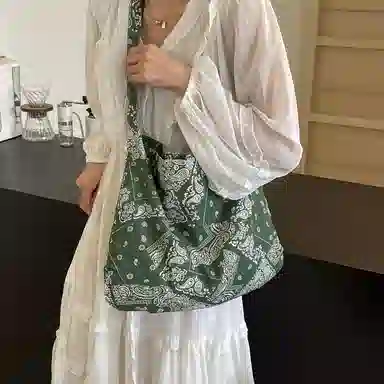 轩玺 大容量复古文艺通勤出游百搭 布 单肩包 女款 蓝色/绿色