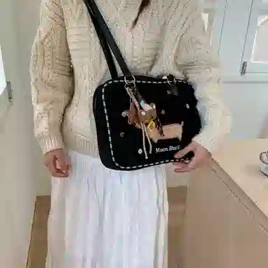 轩玺 复古可爱波点手提包百搭通勤波士顿包 麂皮绒 双肩单肩包 常规 女款 多色