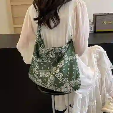轩玺 大容量复古文艺通勤出游百搭 布 单肩包 女款 蓝色/绿色