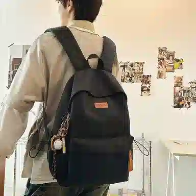 轩玺 高颜值纯色简约百搭 尼龙 书包双肩包 大号 男女同款情侣款 黑色/红色/白色/灰色/卡其色