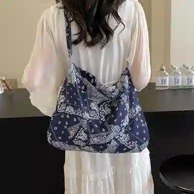 轩玺 大容量复古文艺通勤出游百搭 布 单肩包 女款 蓝色/绿色