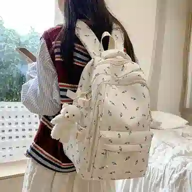 轩玺 韩系文艺小清新森系可爱百搭 尼龙 双肩包 女款 白色