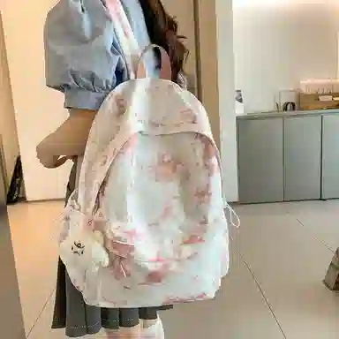 轩玺 简约韩版扎染风 超纤合成革 学生书包背包双肩包旅行包 大号 女款 黑色