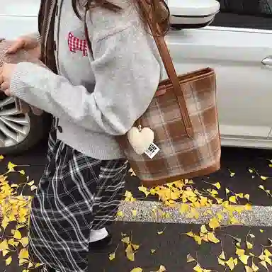 轩玺 复古格纹百搭上课通勤 毛呢 单肩包 女款 多色