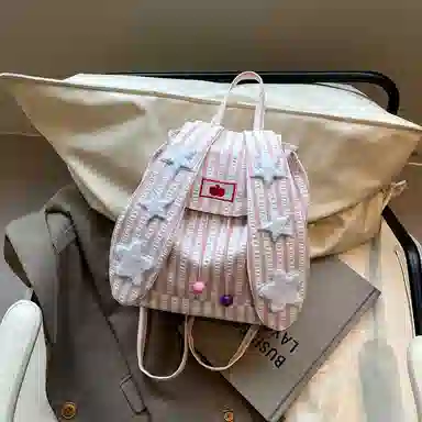 轩玺 星星兔耳朵高颜值条纹学生 棉布 书包背包双肩包 女款 蓝色/粉色/卡其色