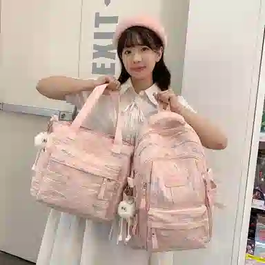 轩玺 校园简约百搭可爱风 牛津布 学生书包背包双肩包旅行包 大号 女款 黑色