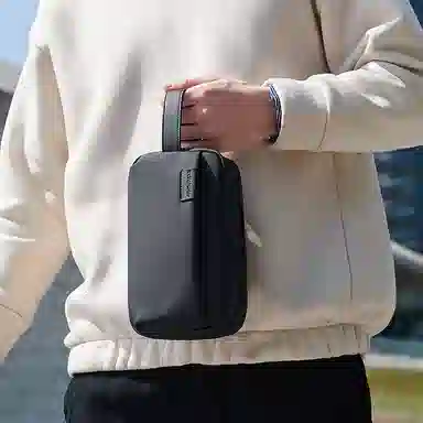 北极猎人 商务时尚百搭 织面 拉链手包盒子包手机包手拿包 常规 男款 黑色/灰色