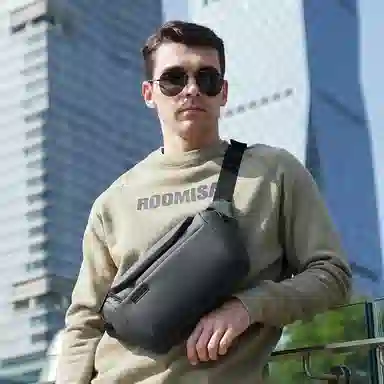 北极猎人 时尚大容量日常出行 涤纶 单肩包胸包腰包 常规 男款 黑色/灰色