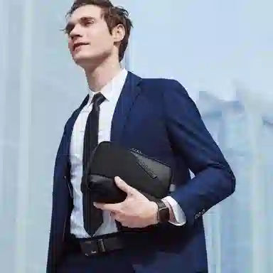 北极猎人 时尚简约轻便日常通勤休闲防泼水 涤纶 手提包手拿包 男款 黑色/蓝色/灰色