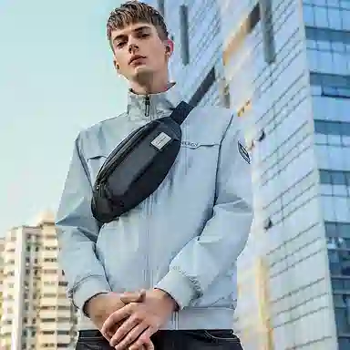 北极猎人 日常通勤大容量 牛津布 斜挎胸包腰包 常规 男女同款情侣款 黑色