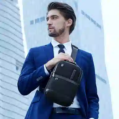 北极猎人 通勤多功能涤纶斜挎单肩包防泼水 男款 黑色/蓝色/灰色