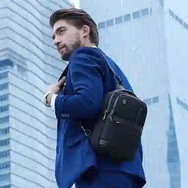 北极猎人 通勤多功能涤纶斜挎单肩包防泼水 男款 黑色/蓝色/灰色