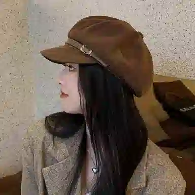 朵澜 气质咖色  秋冬新款复古显脸小八角帽英伦风保暖画家 聚酯纤维 帽子 女款
