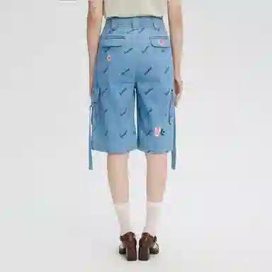 鬼洗 字母满印花卉刺绣水洗牛仔短裤 女款