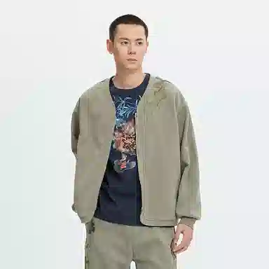 鬼洗 暗影金鱼绣花纯色夹克外套 男