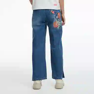 鬼洗 舒适中腰直筒牛仔裤 女