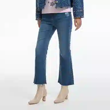 鬼洗 水洗玫瑰贴布喇叭牛仔裤 女 蓝色