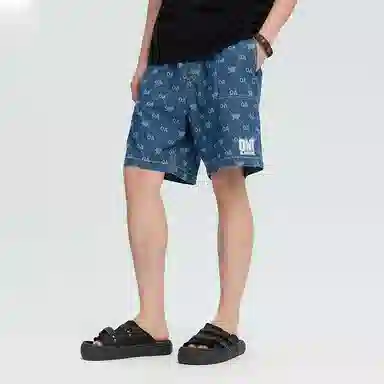 鬼洗 春夏新品老花玫瑰镭射情侣牛仔短裤 男款 牛仔蓝