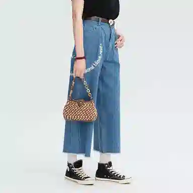 鬼洗 字母散边高腰喇叭拉链牛仔裤 女款