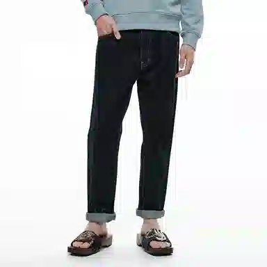 Oniarai Thief Blue Fire Lion Embroidered Straight Jeans