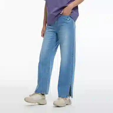 鬼洗 舒适中腰直筒牛仔裤 女