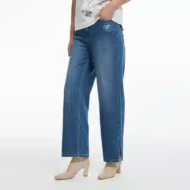 鬼洗 舒适中腰直筒牛仔裤 女