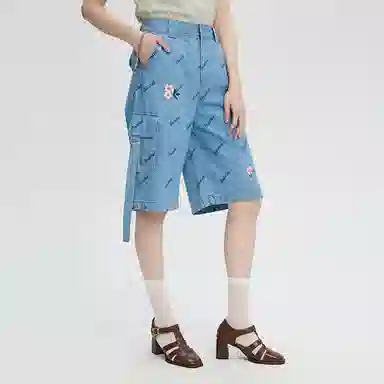 鬼洗 字母满印花卉刺绣水洗牛仔短裤 女款