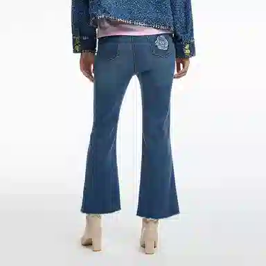 鬼洗 水洗玫瑰贴布喇叭牛仔裤 女 蓝色