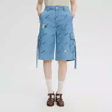 鬼洗 字母满印花卉刺绣水洗牛仔短裤 女款