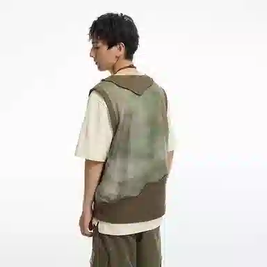 鬼洗 森林迷彩散口套头无袖背心 男款 墨绿色
