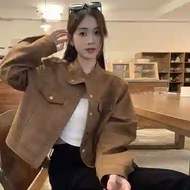 桴生 美式复古立领短款纯色舒适长袖机车服夹克 女款
