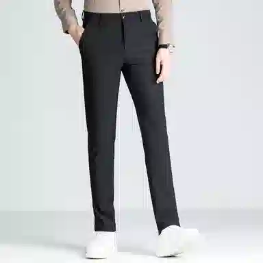 富铤 四面弹美式复古简约纯色中腰拉链基础款商务舒适百搭直筒休闲西装裤 男款