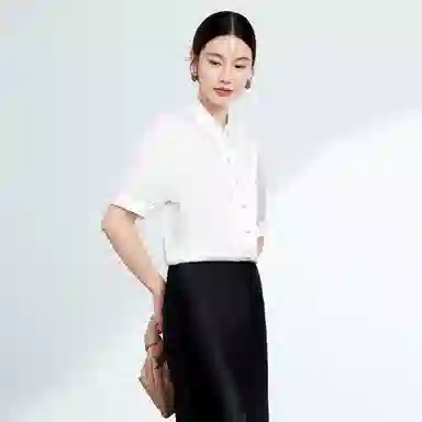 富铤 纯色尖领短袖衬衫 女款