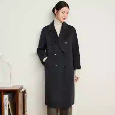 富铤 纯色简约西装领双排扣中长款大衣 女款