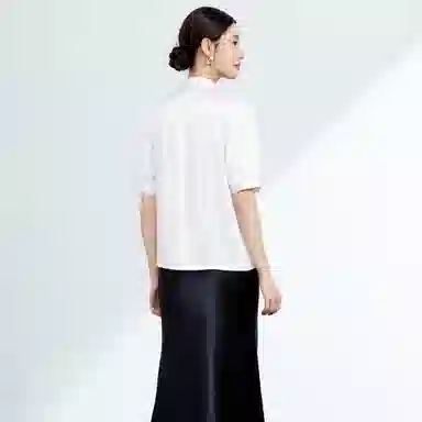 富铤 纯色尖领短袖衬衫 女款