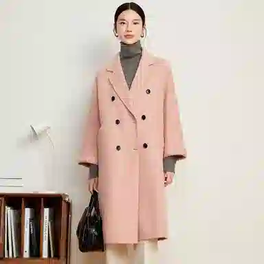 富铤 纯色简约西装领双排扣中长款大衣 女款