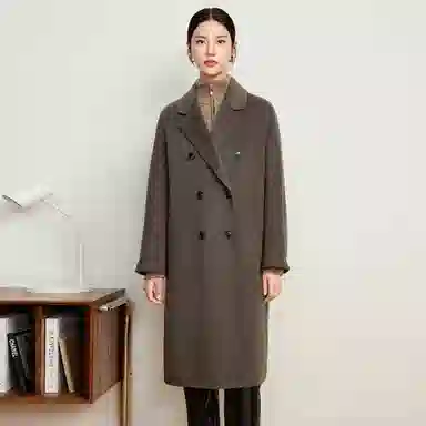 富铤 纯色简约西装领双排扣中长款大衣 女款