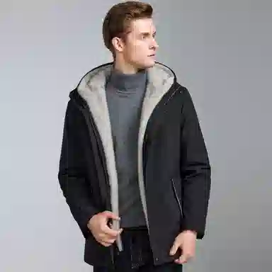 富铤 保暖连帽中长款派克服 男款