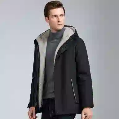 富铤 保暖连帽中长款派克服 男款